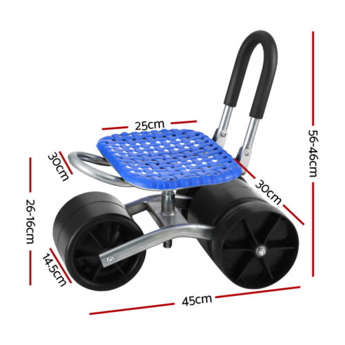 Gardeon Garden Stool Seat Foldable with Wheels Blue - Image 2