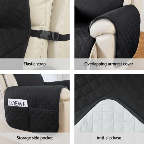 Artiss Recliner Chair Cover 100% Water Resistant Black - Image 5