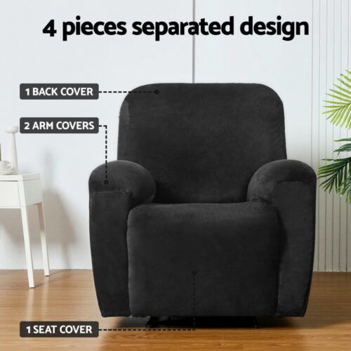 Artiss Recliner Chair Covers 1 Seater Velvet Black - Image 3