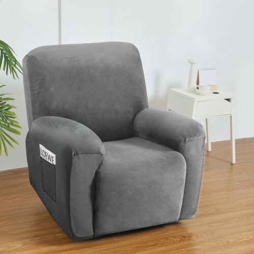 Artiss Recliner Chair Covers 1 Seater Velvet Grey - Image 6
