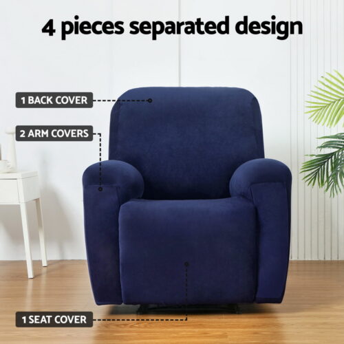 Artiss Recliner Chair Covers 1 Seater Velvet Navy - Image 3