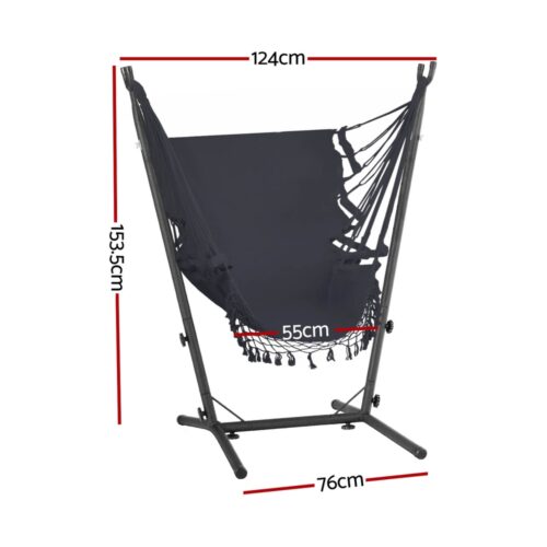 Gardeon Hammock Chair Outdoor Camping Hanging with Stand Grey - Image 2
