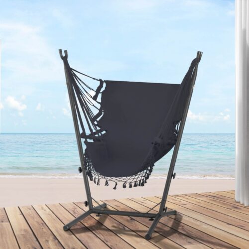 Gardeon Hammock Chair Outdoor Camping Hanging with Stand Grey - Image 7