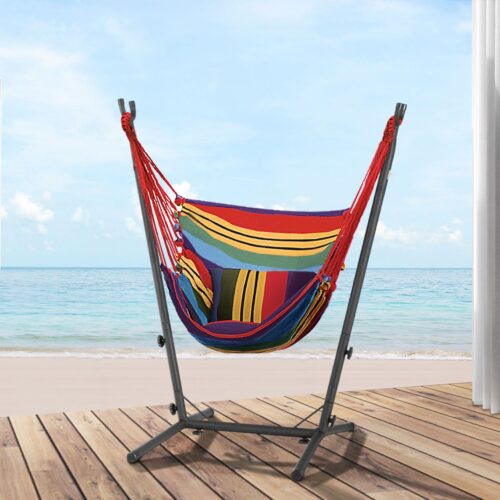Gardeon Hammock Chair Outdoor Camping Hanging with Stand Rainbow - Image 7