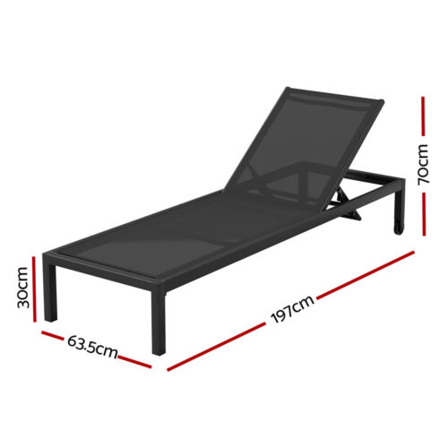 Gardeon Sun Lounge Outdoor Lounger Aluminium Folding Beach Chair Wheels Black - Image 2