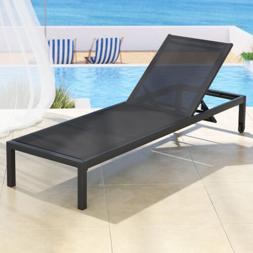 Gardeon Sun Lounge Outdoor Lounger Aluminium Folding Beach Chair Wheels Black - Image 7
