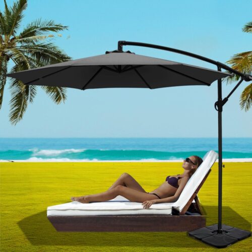 Instahut Umbrella Outdoor Parasol Cantilever Sun Stand Garden Base Charcoal 3M - Image 7