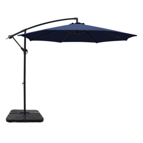 Instahut Umbrella Outdoor Parasol Cantilever Stand UV Garden Deck Base Navy 3M - Image 2