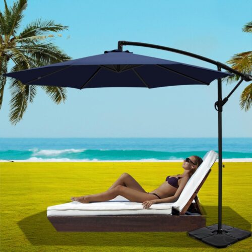 Instahut Umbrella Outdoor Parasol Cantilever Stand UV Garden Deck Base Navy 3M - Image 7