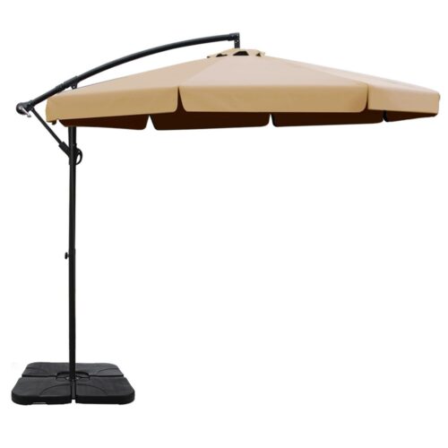 Instahut Umbrella Outdoor Parasol Cantilever Stand UV Garden Deck Base Beige 3M - Image 2