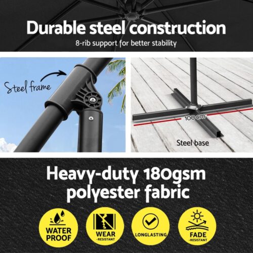 Instahut 3m Outdoor Umbrella w/Base Cantilever Garden Beach Patio Black - Image 5