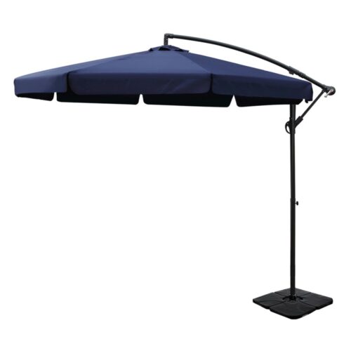 Instahut Umbrella Outdoor Parasol Cantilever Stand UV Garden Deck Base Navy 3M
