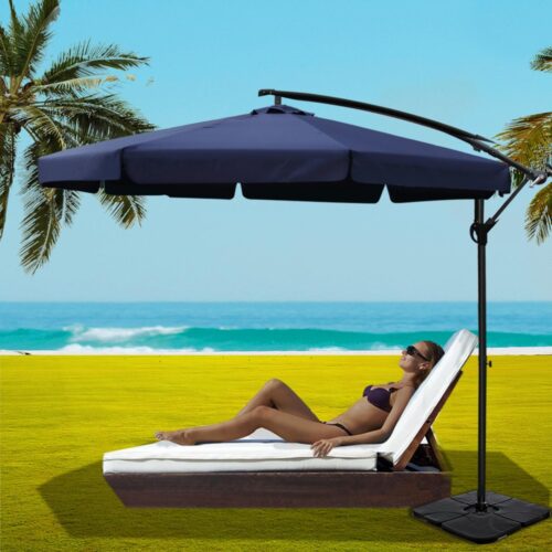Instahut Umbrella Outdoor Parasol Cantilever Stand UV Garden Deck Base Navy 3M - Image 7
