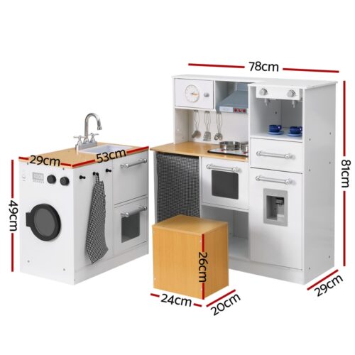 Keezi Kids Kitchen Playset 2-Piece Wooden Pretend Play Coffee Maker Toy 80CM White - Image 2