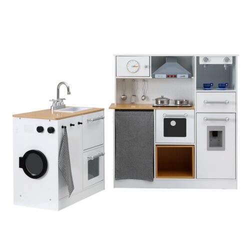 Keezi Kids Kitchen Playset 2-Piece Wooden Pretend Play Coffee Maker Toy 80CM White - Image 3