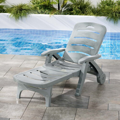 Gardeon Sun Lounger Folding Lounge Chair Wheels Patio Outdoor Furniture Grey - Image 7