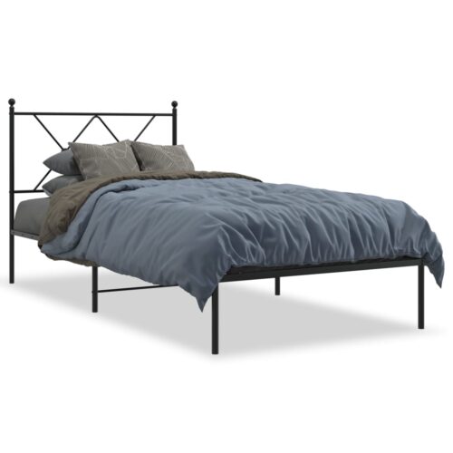 Metal Bed Frame with Headboard Black 90x190cm