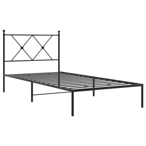 Metal Bed Frame with Headboard Black 90x190cm - Image 2