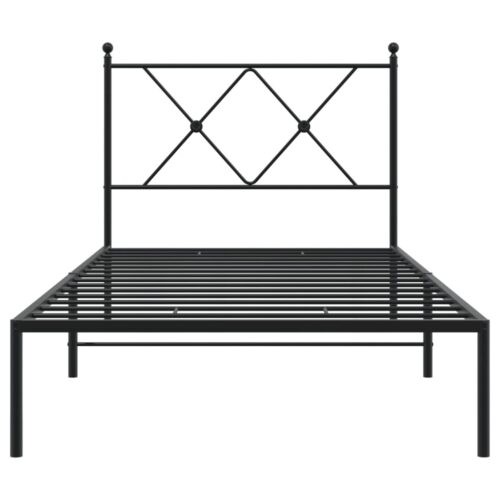 Metal Bed Frame with Headboard Black 90x190cm - Image 4