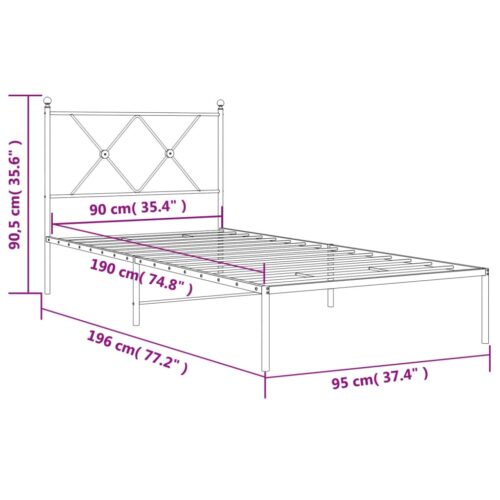 Metal Bed Frame with Headboard Black 90x190cm - Image 8
