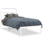 Metal Bed Frame with Headboard White 90x190cm