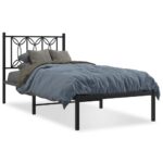 Metal Bed Frame with Headboard Black 90x190cm