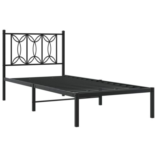 Metal Bed Frame with Headboard Black 90x190cm - Image 2