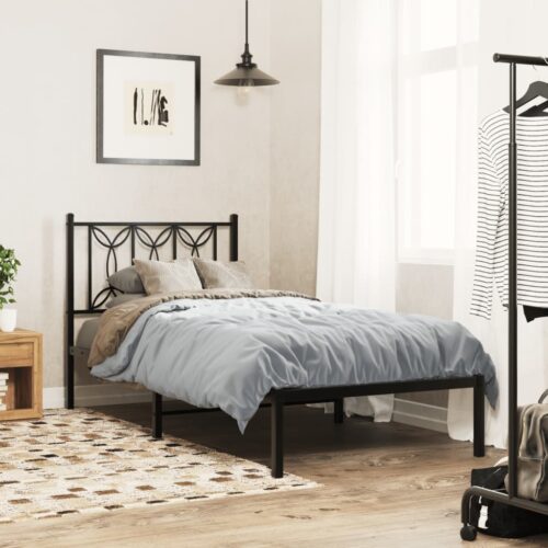 Metal Bed Frame with Headboard Black 90x190cm - Image 3