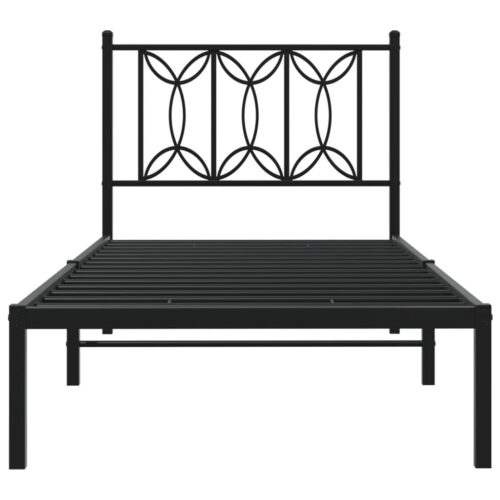 Metal Bed Frame with Headboard Black 90x190cm - Image 4