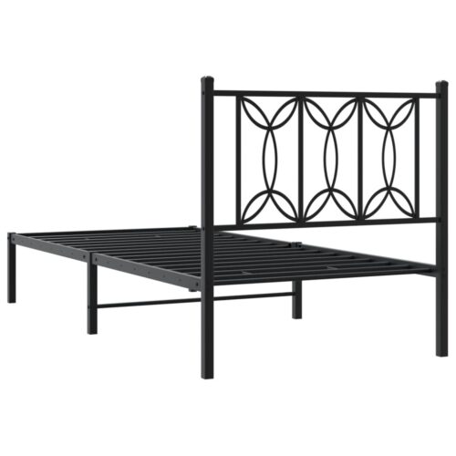 Metal Bed Frame with Headboard Black 90x190cm - Image 6
