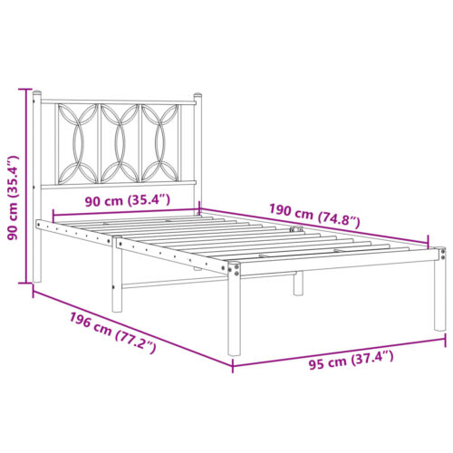 Metal Bed Frame with Headboard Black 90x190cm - Image 8
