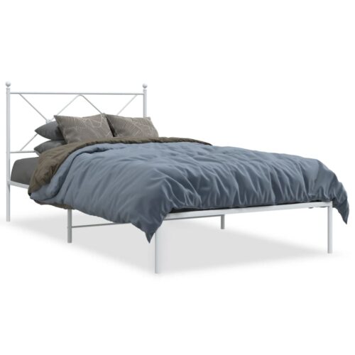 Metal Bed Frame with Headboard White 107x203cm King Single