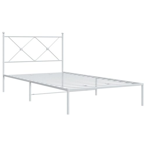 Metal Bed Frame with Headboard White 107x203cm King Single - Image 2
