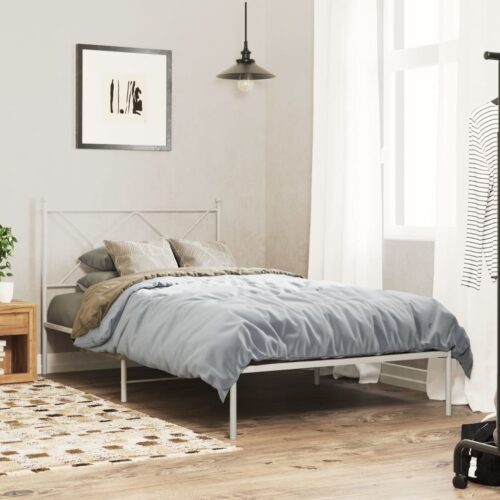 Metal Bed Frame with Headboard White 107x203cm King Single - Image 3