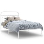 Metal Bed Frame with Headboard White 107x203cm King Single