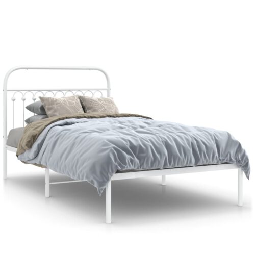 Metal Bed Frame with Headboard White 107x203cm King Single