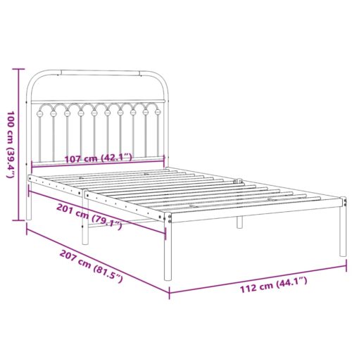 Metal Bed Frame with Headboard White 107x203cm King Single - Image 8
