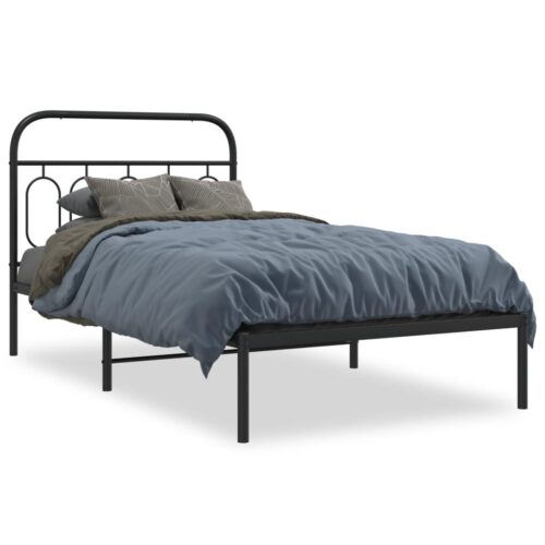 Metal Bed Frame with Headboard Black 107x203cm King Single
