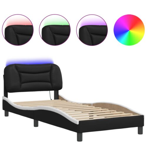 Bed Frame with LED "Hvar" Black and White 90x190cm - Image 2