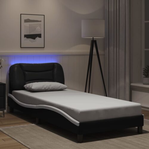 Bed Frame with LED "Hvar" Black and White 90x190cm - Image 4
