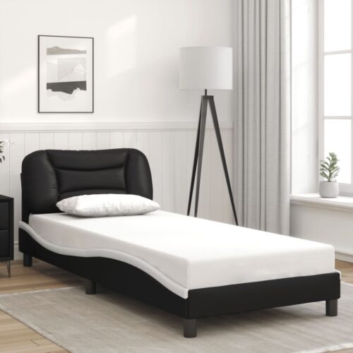 Bed Frame with LED "Hvar" Black and White 90x190cm - Image 5