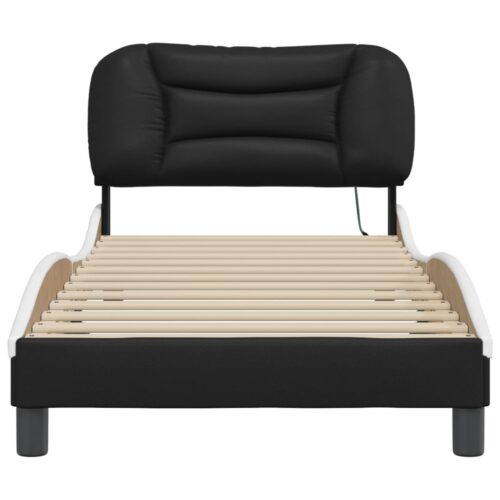 Bed Frame with LED "Hvar" Black and White 90x190cm - Image 6