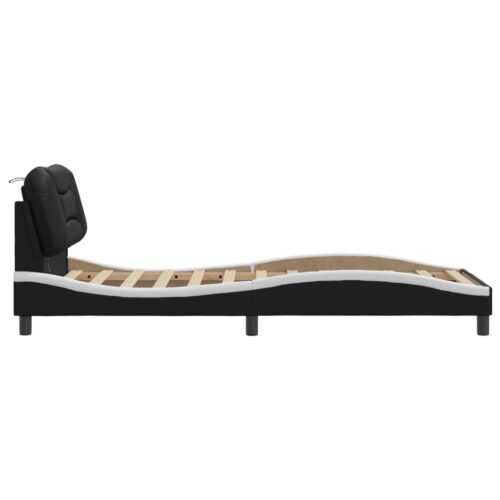 Bed Frame with LED "Hvar" Black and White 90x190cm - Image 8
