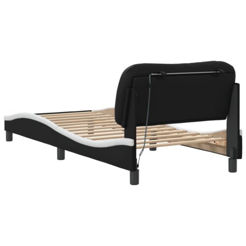 Bed Frame with LED "Hvar" Black and White 90x190cm - Image 9