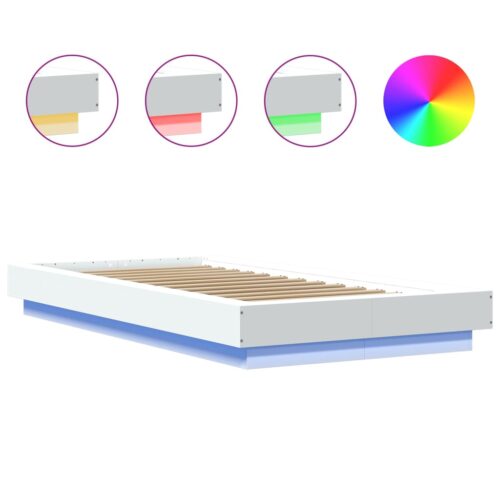 Bed Frame with LED Lights White 90x190cm - Image 8