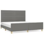 Bed Frame Dark Grey 152x203cm Queen Fabric