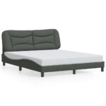 Bed Frame with LED "Hvar" Dark Grey 152x203cm Queen Fabric