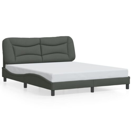 Bed Frame with LED "Hvar" Dark Grey 152x203cm Queen Fabric