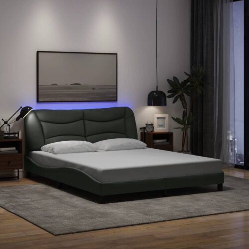 Bed Frame with LED "Hvar" Dark Grey 152x203cm Queen Fabric - Image 4