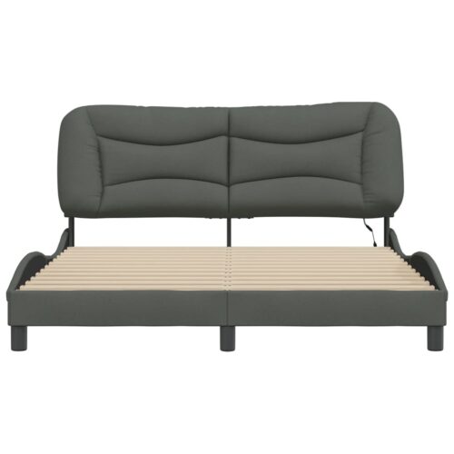 Bed Frame with LED "Hvar" Dark Grey 152x203cm Queen Fabric - Image 6
